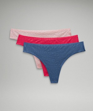 Biancheria Intima Donna Lululemon InvisiWear Mid-Rise Thong Performance Lace Blu Rosa | IT_LuLu28061