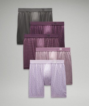 Biancheria Intima Uomo Lululemon Always In Motion Long Boxer 7" 5 Pack Grigie Marroni Viola Strisce Viola Viola Verdi Profondo | IT_LuLu78463