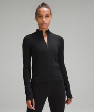 Camicia A Maniche Lunghe Donna Lululemon Merino Wool-Blend Base Layer Half Zip Nere | IT_LuLu69299