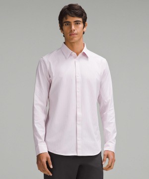 Camicia A Maniche Lunghe Uomo Lululemon New Venture Slim-Fit Strisce Bianche Rosa | IT_LuLu36156