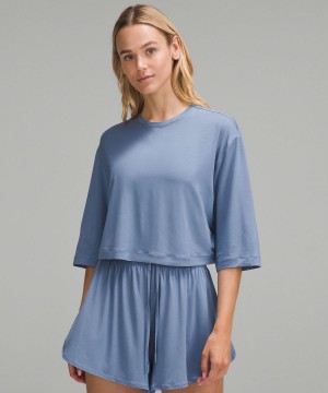 Camicie Donna Lululemon Modal Relaxed-Fit Cropped Short-Sleeve Blu | IT_LuLu21853