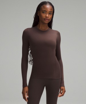 Camicie Donna Lululemon Wundermost Ultra-Soft Nulu Crewneck Long-Sleeve Caffè | IT_LuLu43500