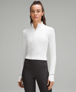 Felpe Con Cappuccio E Maglioni Donna Lululemon It's Rulu Ribbed Cropped Half Zip Bianche | IT_LuLu12971