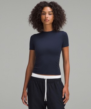 Magliette Donna Lululemon Wundermost Ultra-Soft Nulu Hip-Length Crew Short-Sleeve Blu Marino | IT_LuLu52981