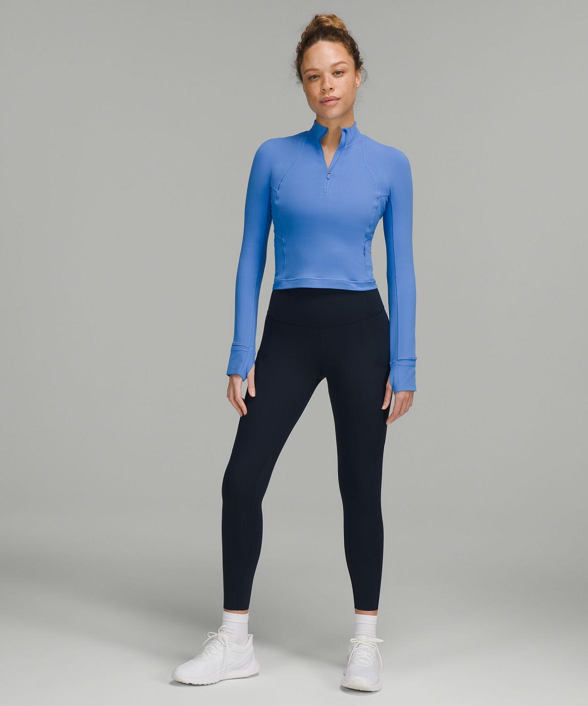 Camicia A Maniche Lunghe Donna Lululemon It's Rulu Cropped Half Zip Blu | IT_LuLu36943