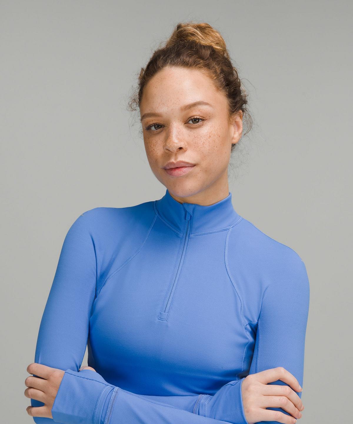 Camicia A Maniche Lunghe Donna Lululemon It's Rulu Cropped Half Zip Blu | IT_LuLu36943