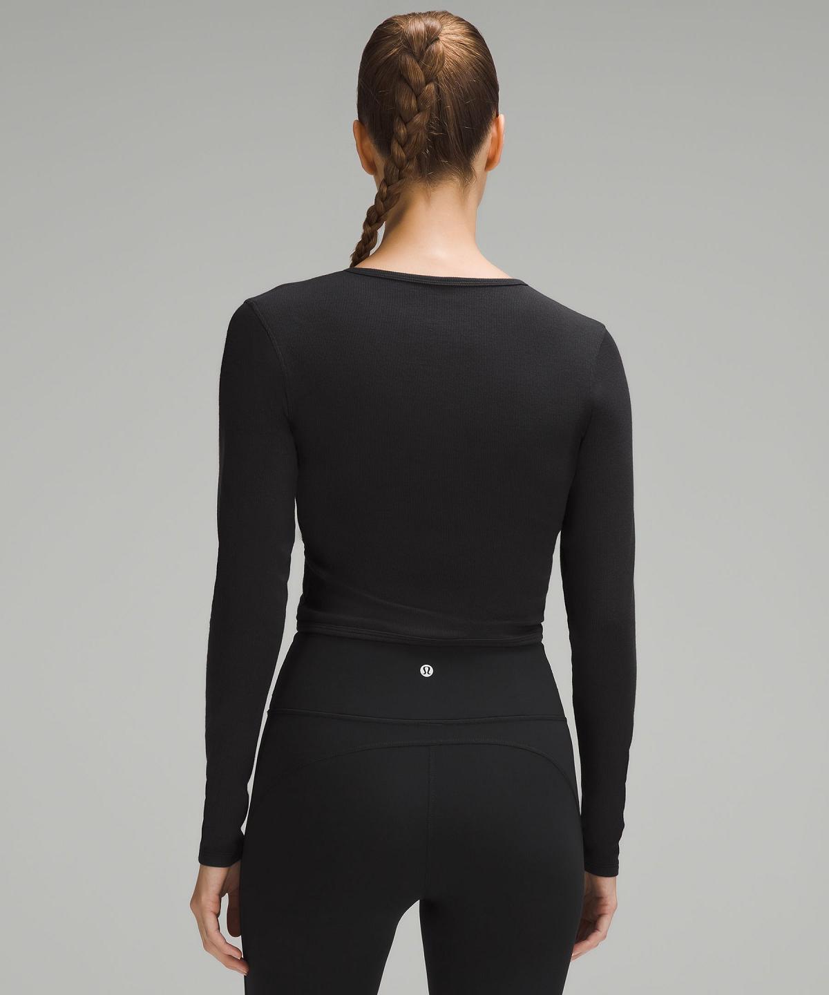 Camicia A Maniche Lunghe Donna Lululemon Wrap-Front Ribbed Long-Sleeve Top Nere | IT_LuLu18340