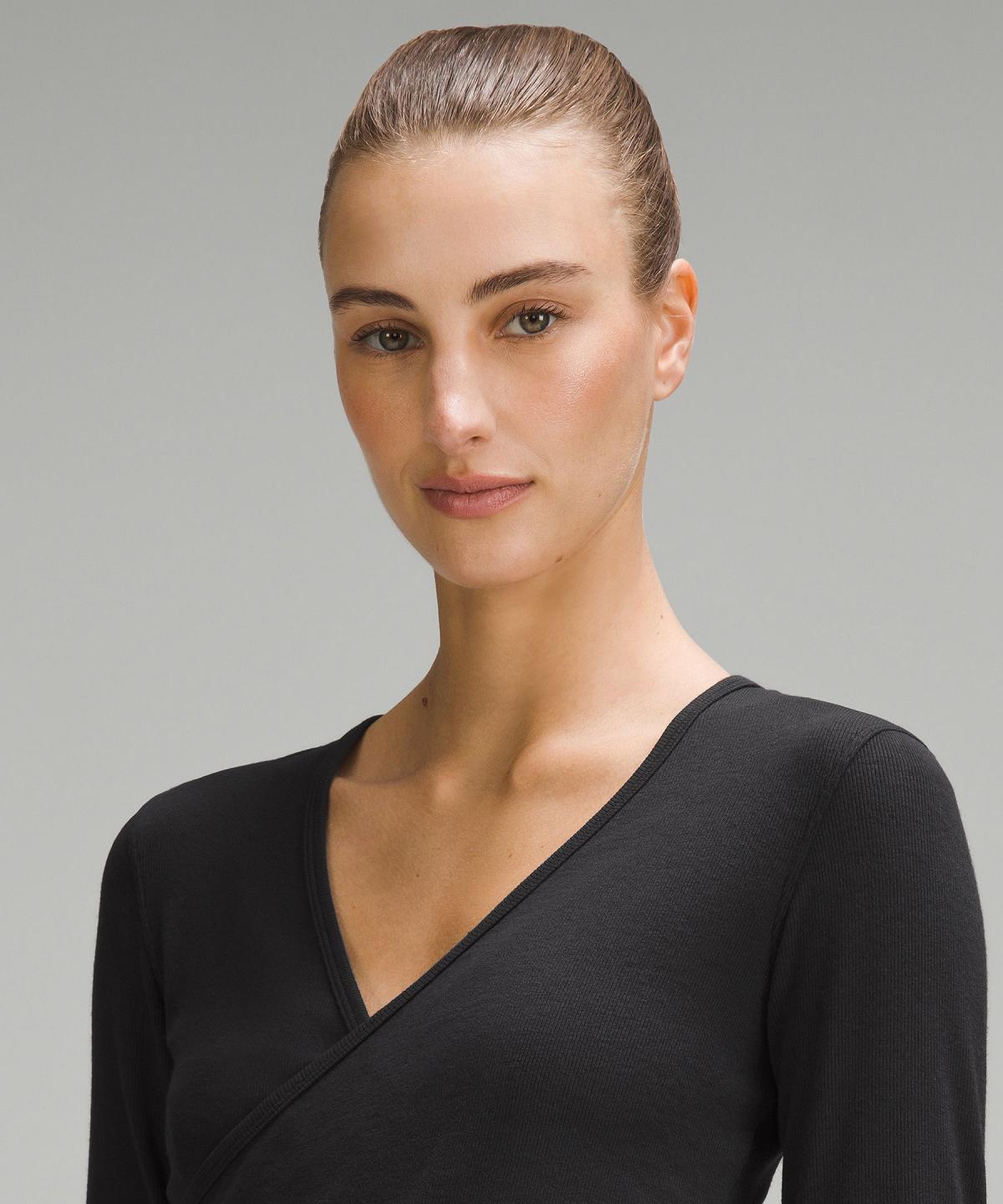 Camicia A Maniche Lunghe Donna Lululemon Wrap-Front Ribbed Long-Sleeve Top Nere | IT_LuLu18340