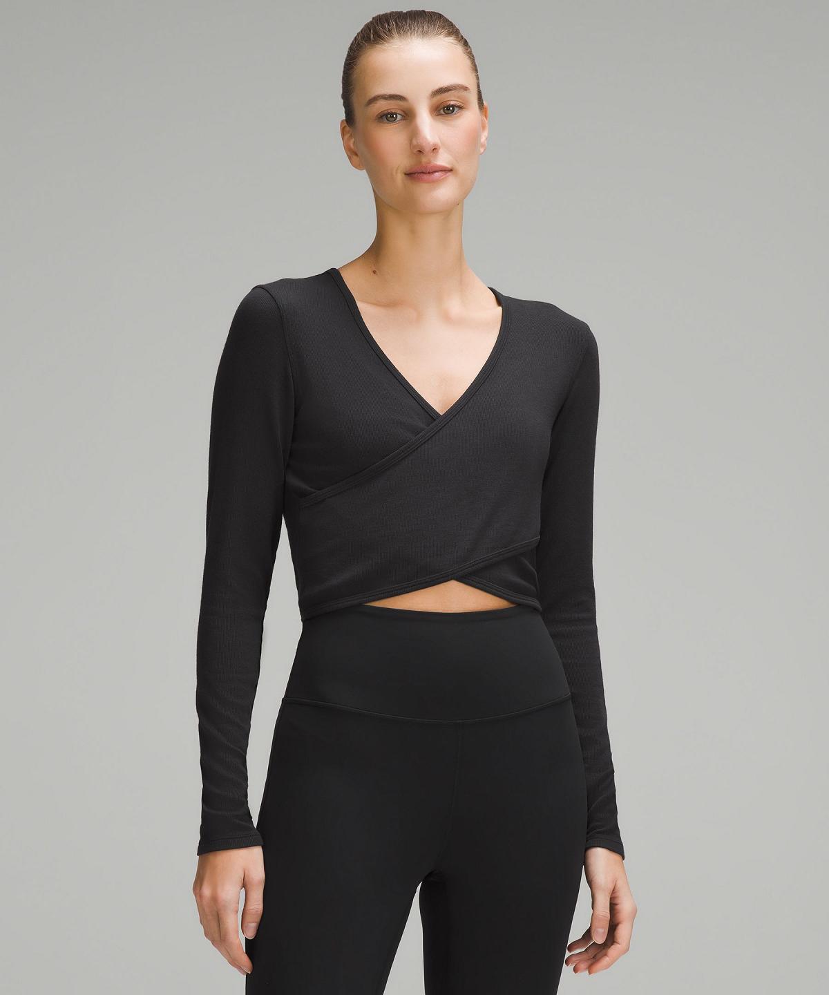 Camicia A Maniche Lunghe Donna Lululemon Wrap-Front Ribbed Long-Sleeve Top Nere | IT_LuLu18340