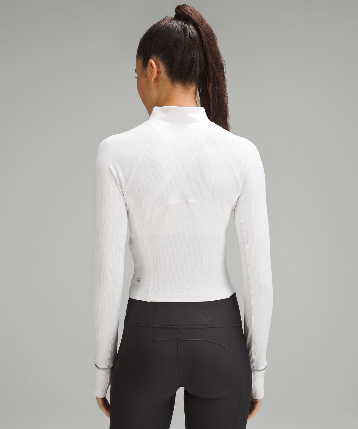 Camicia A Maniche Lunghe Donna Lululemon It's Rulu Ribbed Cropped Half Zip Bianche | IT_LuLu19237