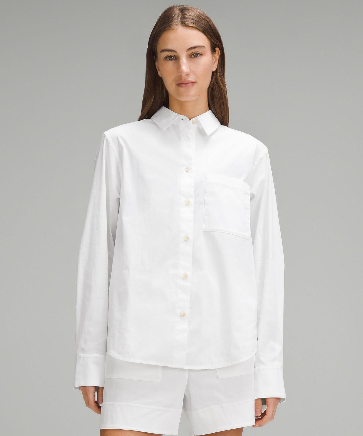 Camicia A Maniche Lunghe Donna Lululemon Relaxed-Fit Cotton-Blend Poplin Button-Down Bianche | IT_LuLu16292