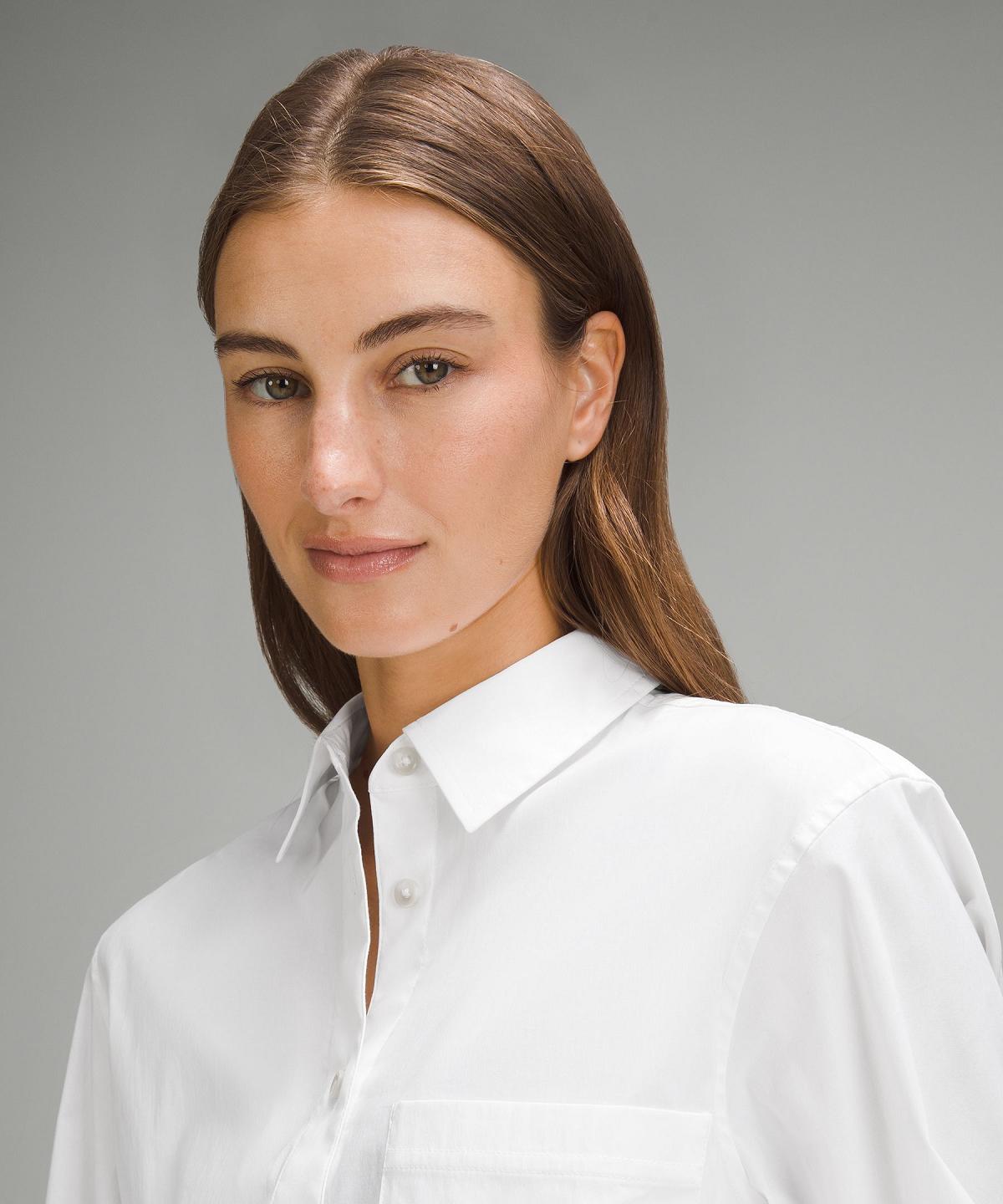 Camicia A Maniche Lunghe Donna Lululemon Relaxed-Fit Cotton-Blend Poplin Button-Down Bianche | IT_LuLu16292