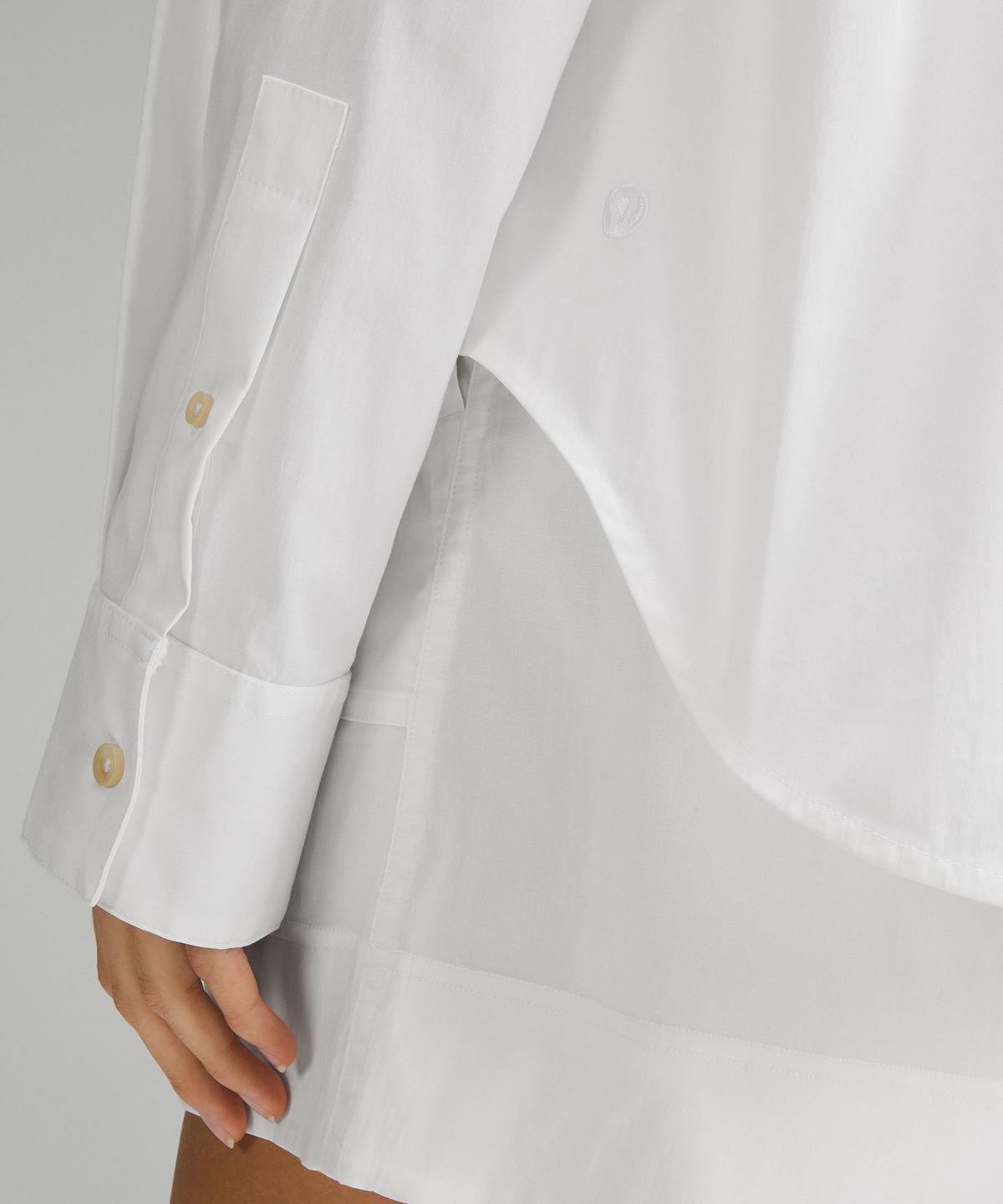 Camicia A Maniche Lunghe Donna Lululemon Relaxed-Fit Cotton-Blend Poplin Button-Down Bianche | IT_LuLu16292