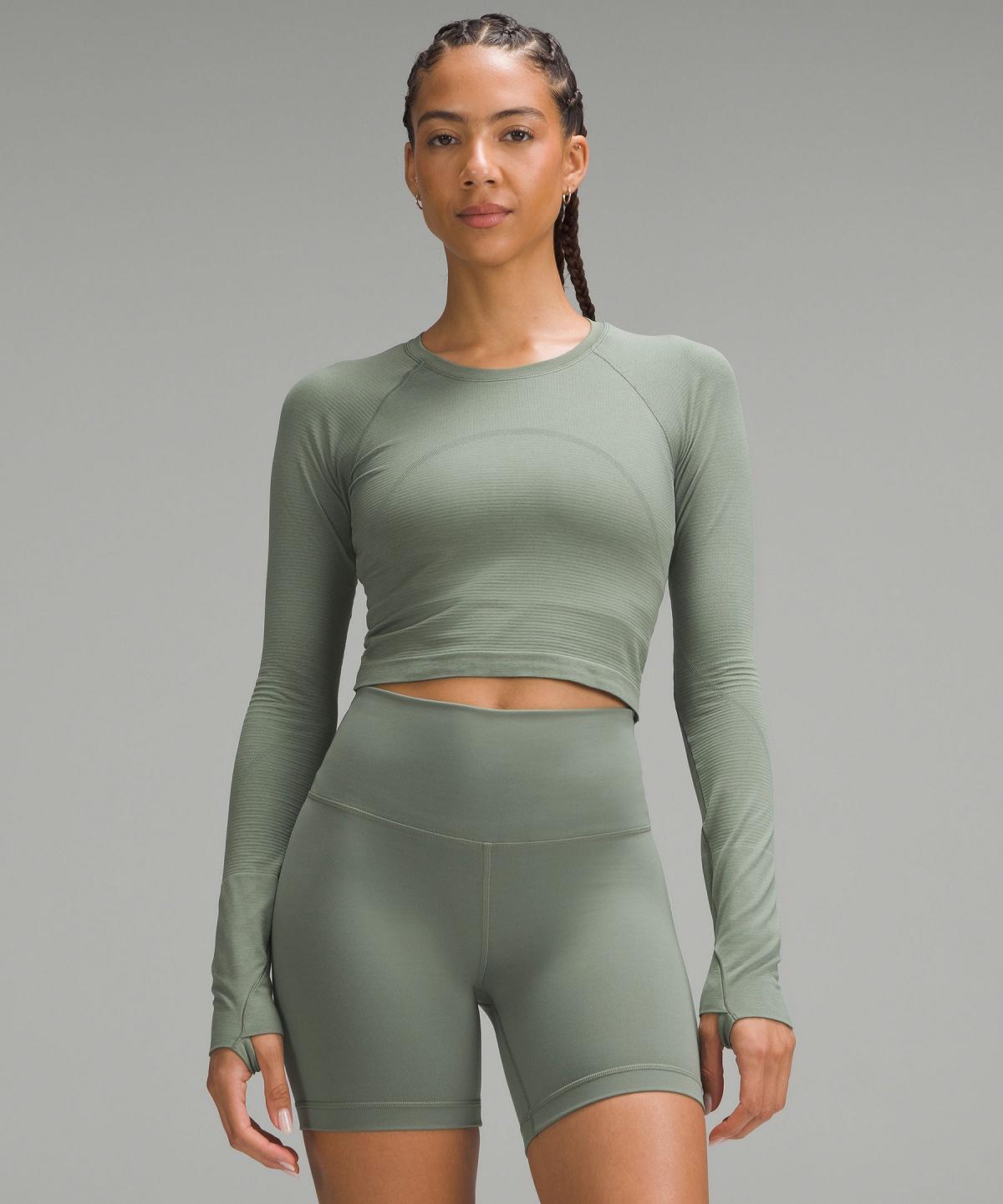 Camicia A Maniche Lunghe Donna Lululemon Swiftly Tech Cropped 2.0 Verdi | IT_LuLu69175