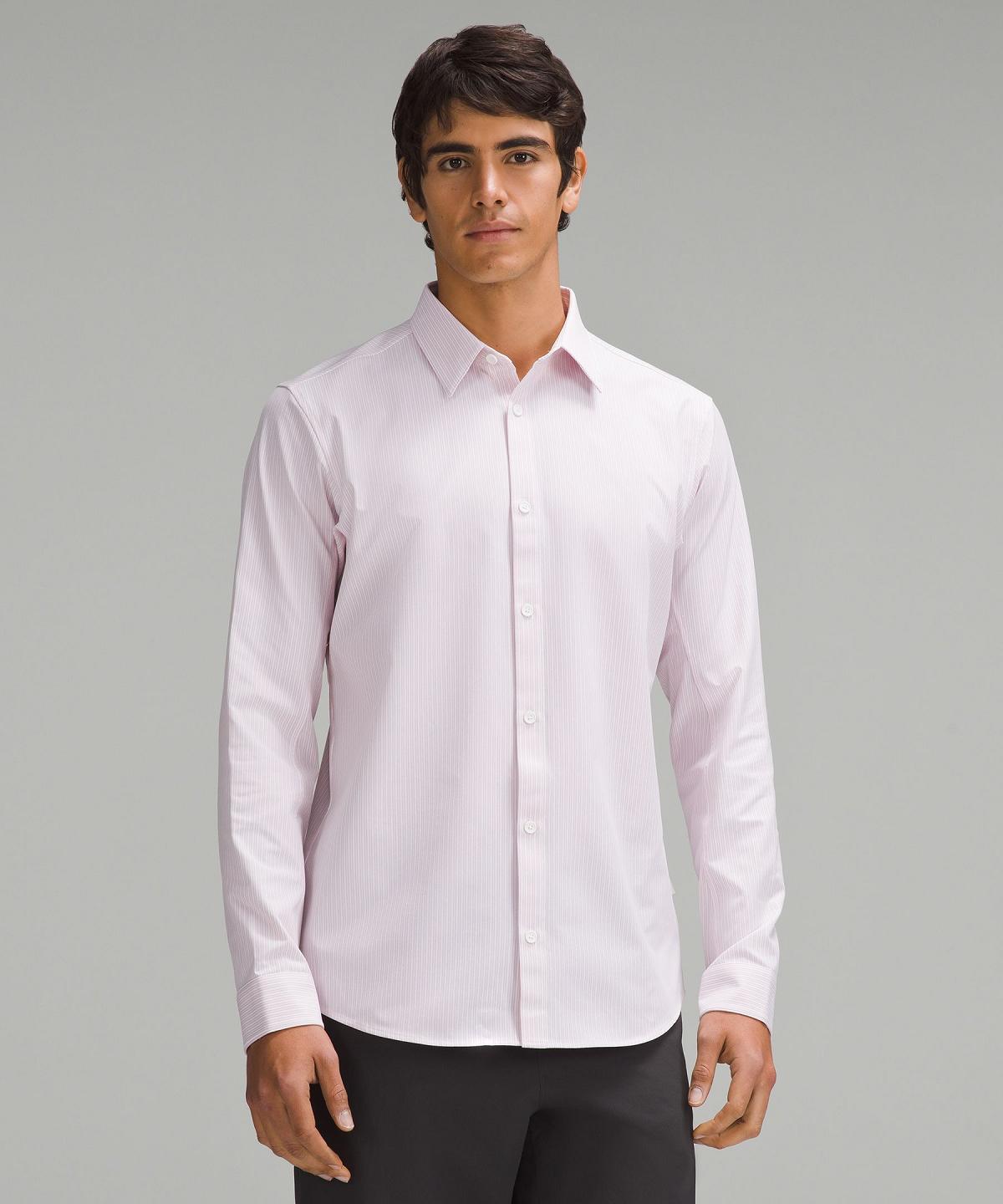 Camicie Con Bottoni Uomo Lululemon New Venture Slim-Fit Long-Sleeve Strisce Bianche Rosa | IT_LuLu48592