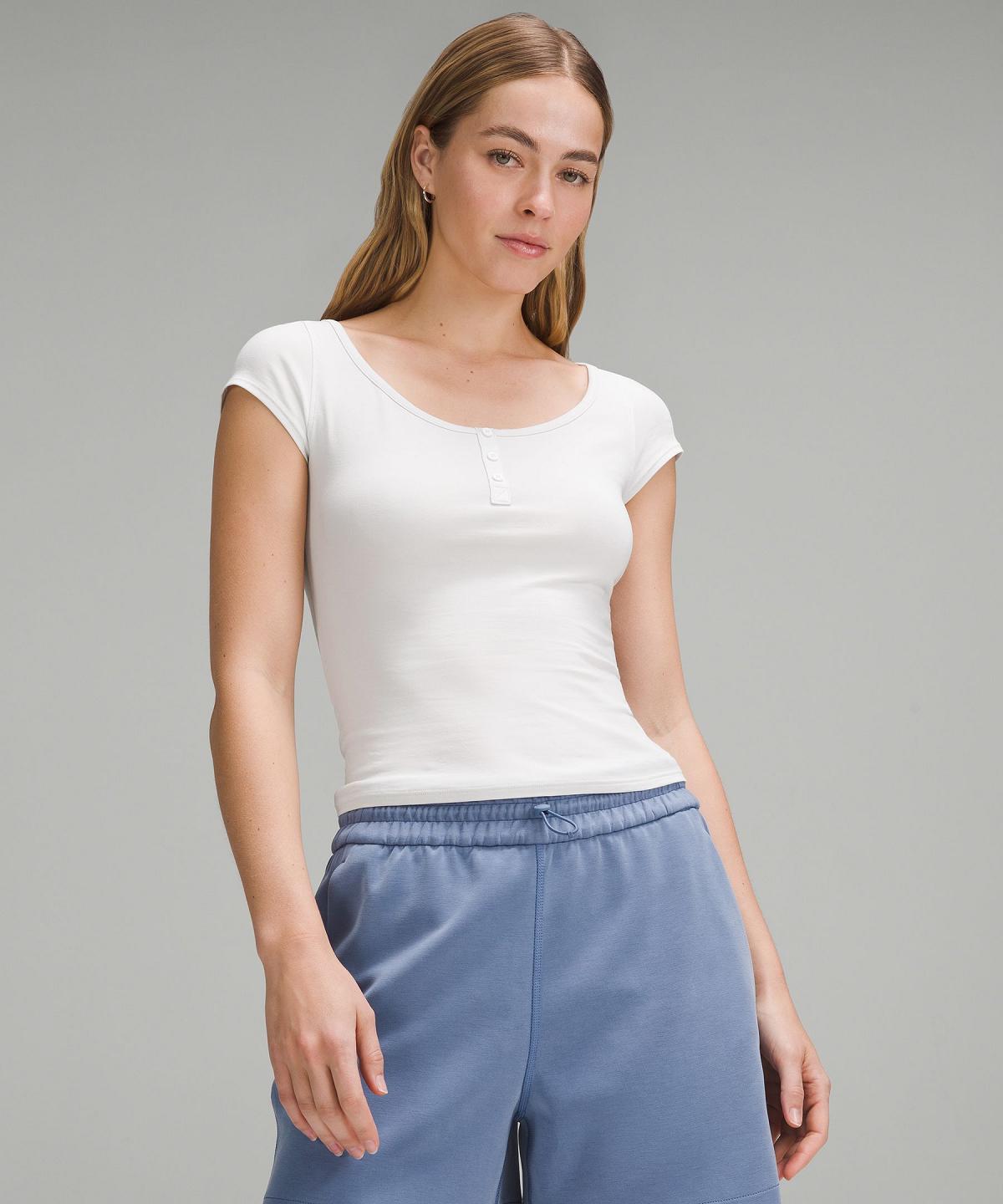 Camicie Donna Lululemon Cap-Sleeve Henley T-Shirt Bianche | IT_LuLu42611