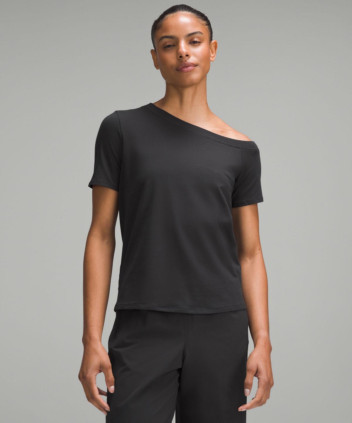 Camicie Donna Lululemon Off-The-Shoulder Cotton T-Shirt Nere | IT_LuLu79706