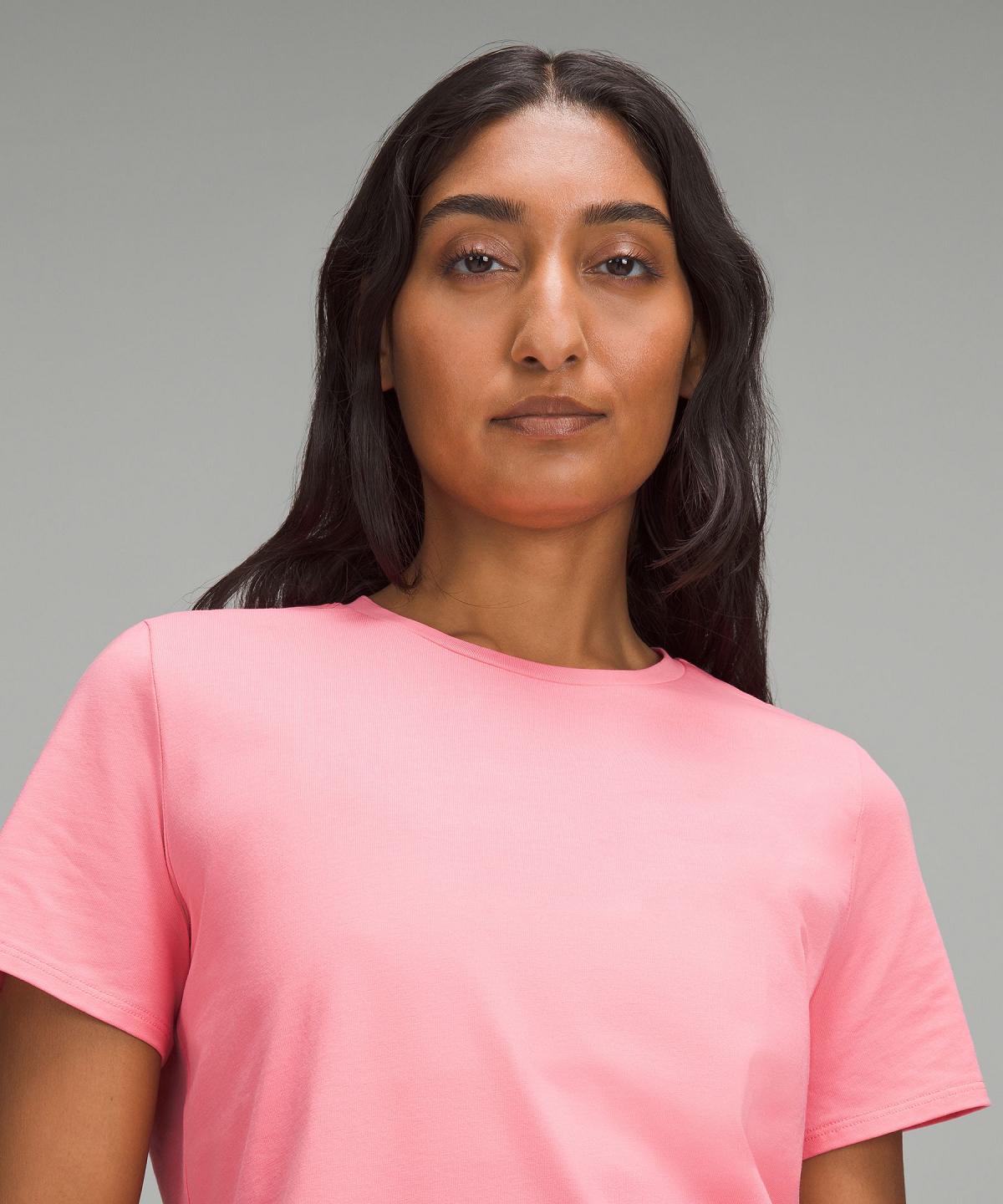 Camicie Donna Lululemon Organic Cotton Crewneck T-Shirt Rosa | IT_LuLu54003