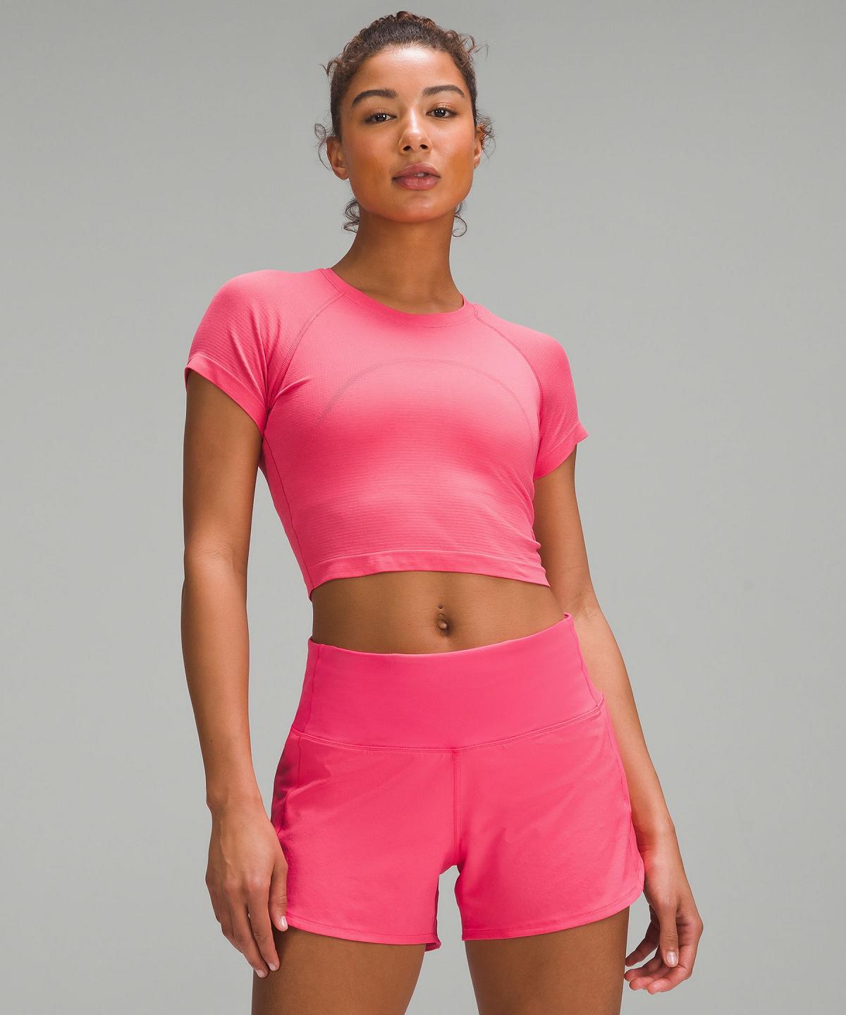 Camicie Donna Lululemon Swiftly Tech Cropped Short-Sleeve 2.0 Rosa | IT_LuLu55344