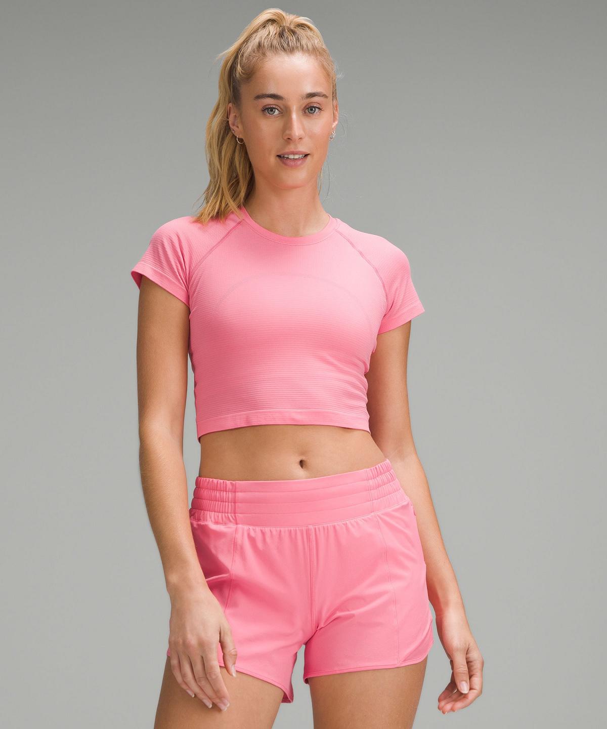 Camicie Donna Lululemon Swiftly Tech Cropped Short-Sleeve 2.0 Rosa | IT_LuLu69293