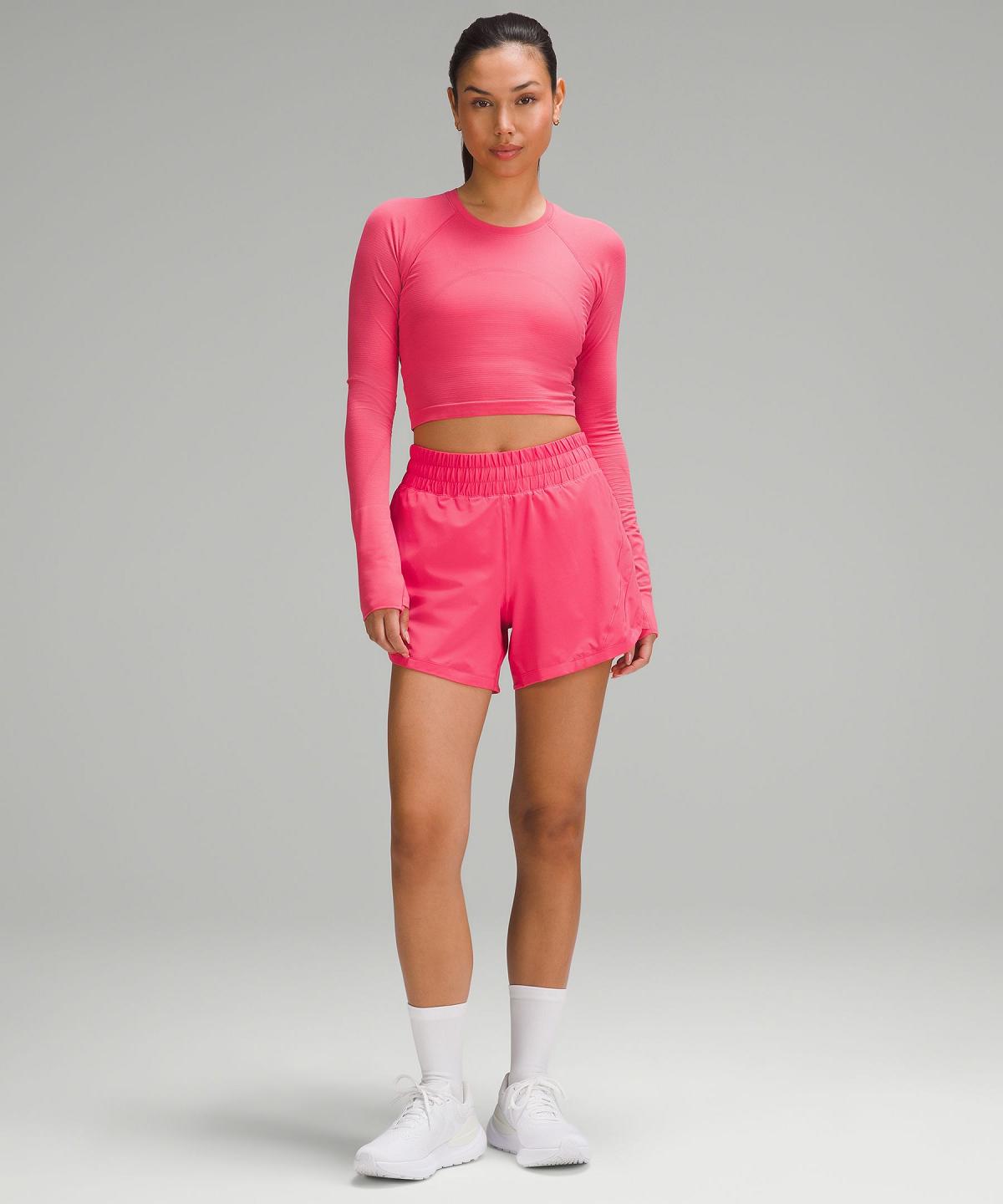 Magliette Donna Lululemon Swiftly Tech Cropped Long-Sleeve 2.0 Rosa | IT_LuLu55040