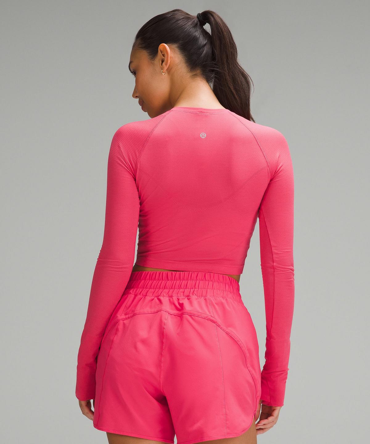 Magliette Donna Lululemon Swiftly Tech Cropped Long-Sleeve 2.0 Rosa | IT_LuLu55040