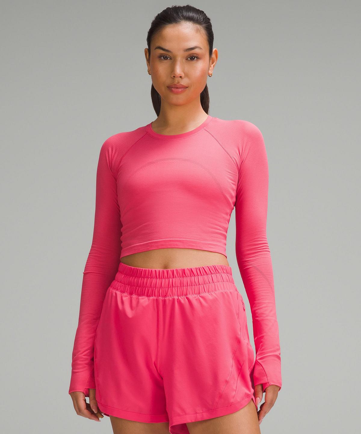 Magliette Donna Lululemon Swiftly Tech Cropped Long-Sleeve 2.0 Rosa | IT_LuLu55040