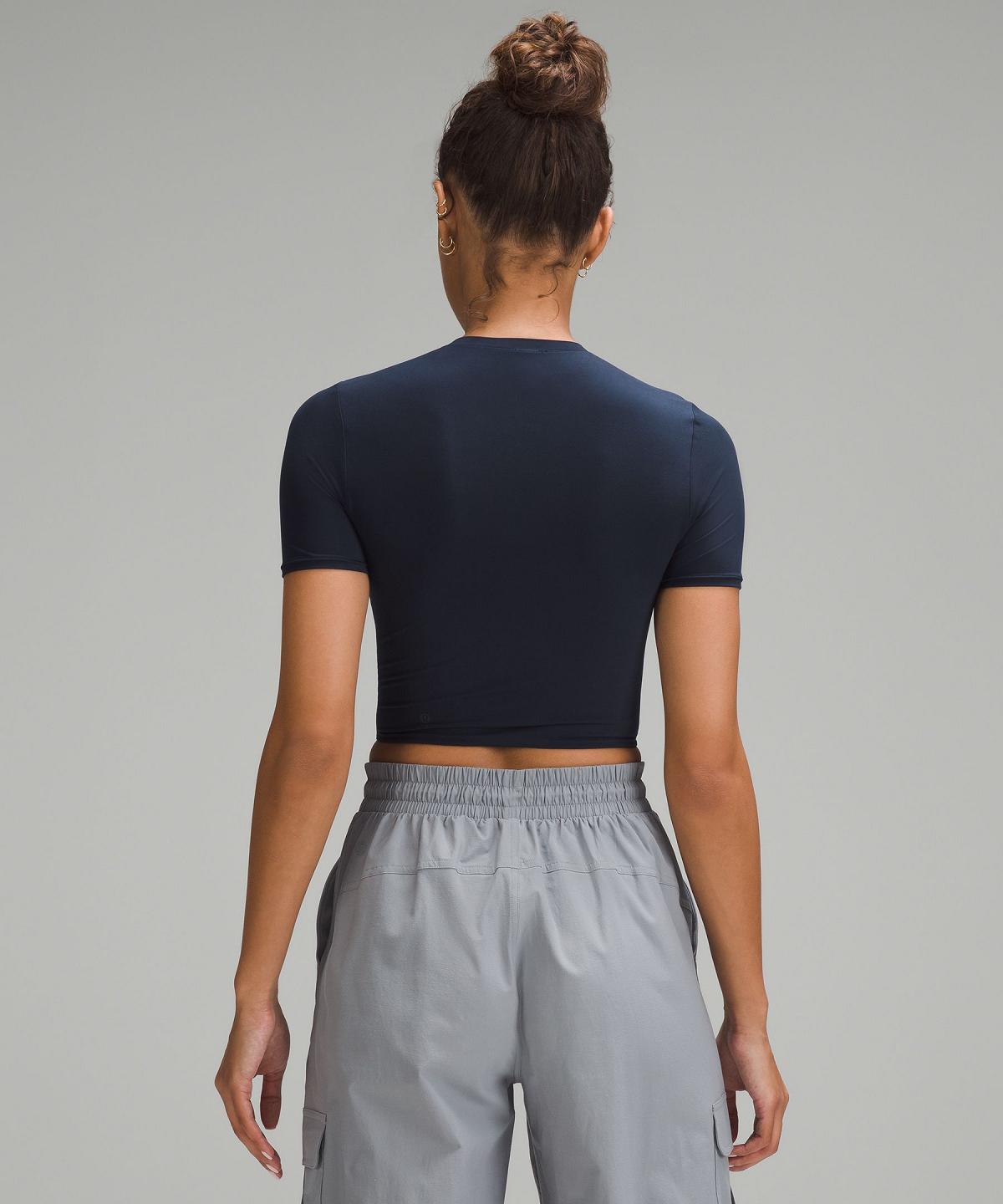 Magliette Donna Lululemon Wundermost Ultra-Soft Nulu Crewneck Cropped Blu Marino | IT_LuLu61957