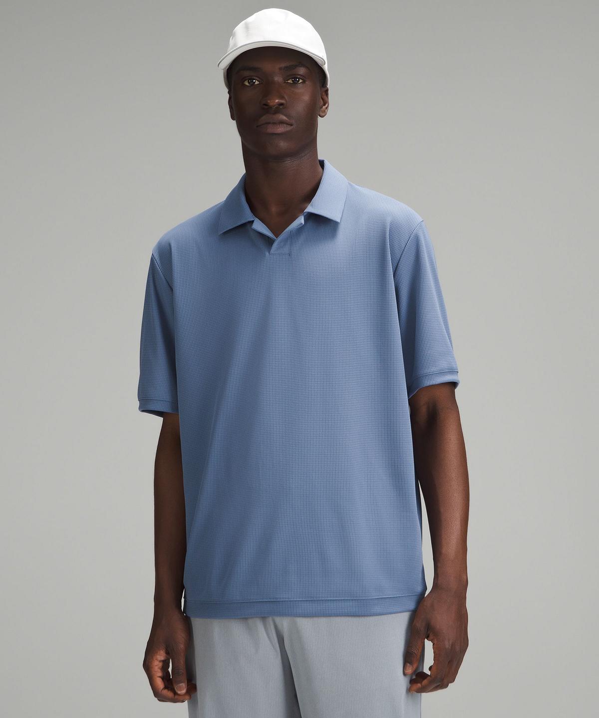 Magliette Polo Uomo Lululemon Textured Mesh Short-Sleeve Blu | IT_LuLu98425